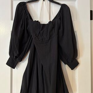 Free People Black Puff Sleeve Mini Dress